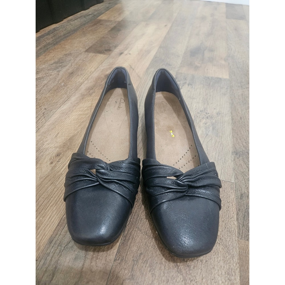 Clarks Women‎ Black Leather Twisted Knot Ballet Flats 9.5M 26101652